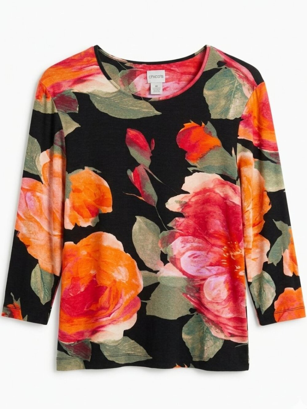 Chico’s Vibrant Floral 3/4 Sleeve Blouse Size 2 - Art to Wear